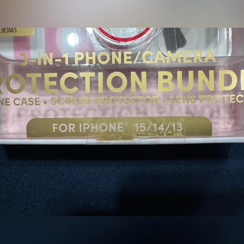 XO POPPY pink striped iPhone 15/14/13 case & 3 in 1 Protection Bundle🩷🤍🩷